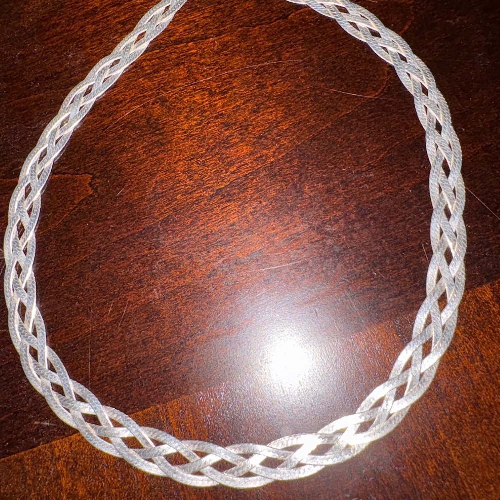 Sterling Silver Braided Herringbone Necklace 18 inches